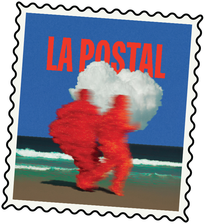 Taylor’s postage stamp featuring the full blue La Postal album cover